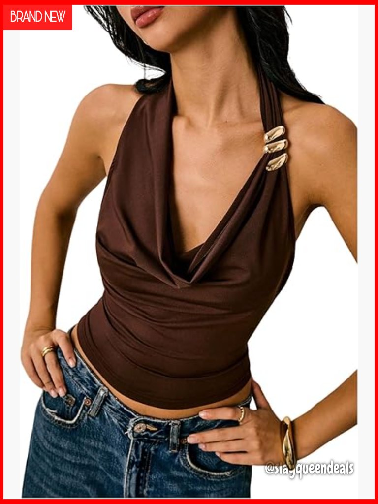 Women's Halter Crop Top Open Back Tank Summer Fitted Going Out